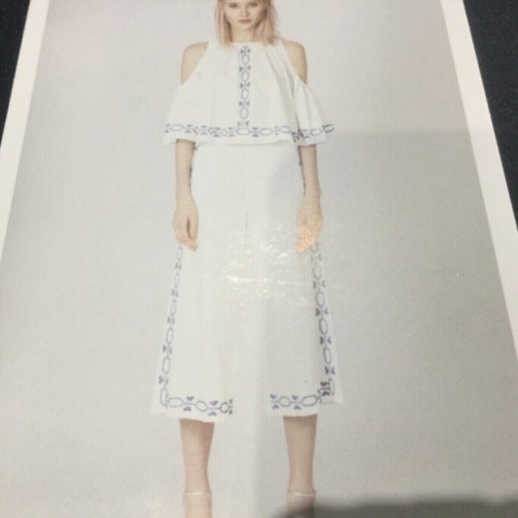 Foxiedox Cotton Crop Wide Leg Trousers Embroidered New White Blue  Size XS & S - Picture 6 of 6